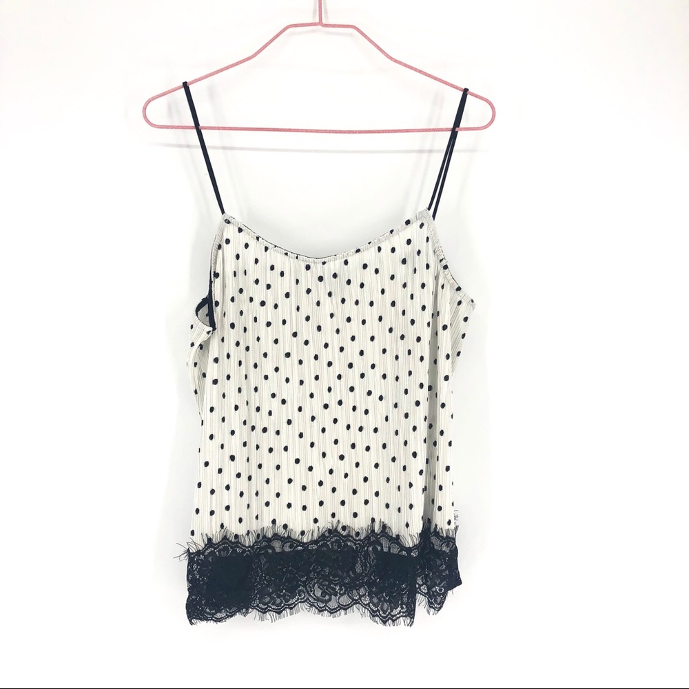 TOPSHOP polka dot pleated cami top lace hem - Picture 4 of 8